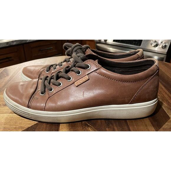 ECCO Shoes Sneakers Soft 7 Whiskey Brown Leather Casual Lace Up Cap Toe Size‎ 7 main image 4